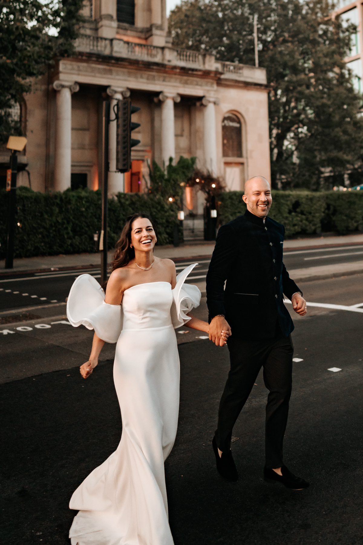 newlyweds cross busy london street